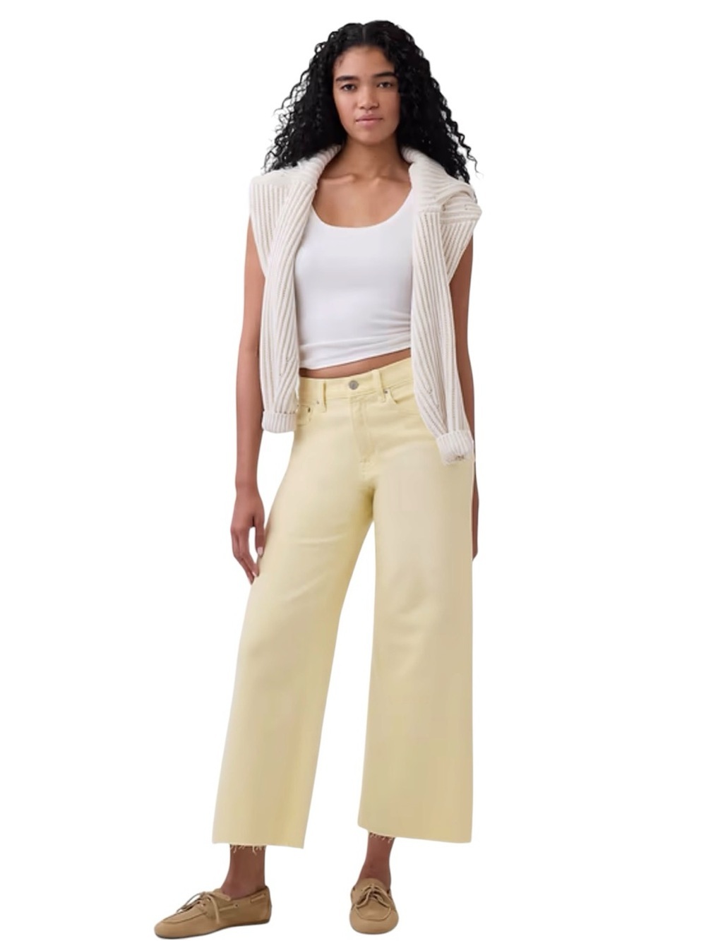 NWT gap denim Cropped Wide-Leg Pale Yellow Jeans size 12/31 waist